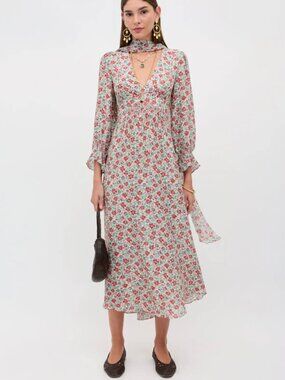 RIXO London Mireta Floral Smocked Waist V-Neck Maxi Dress